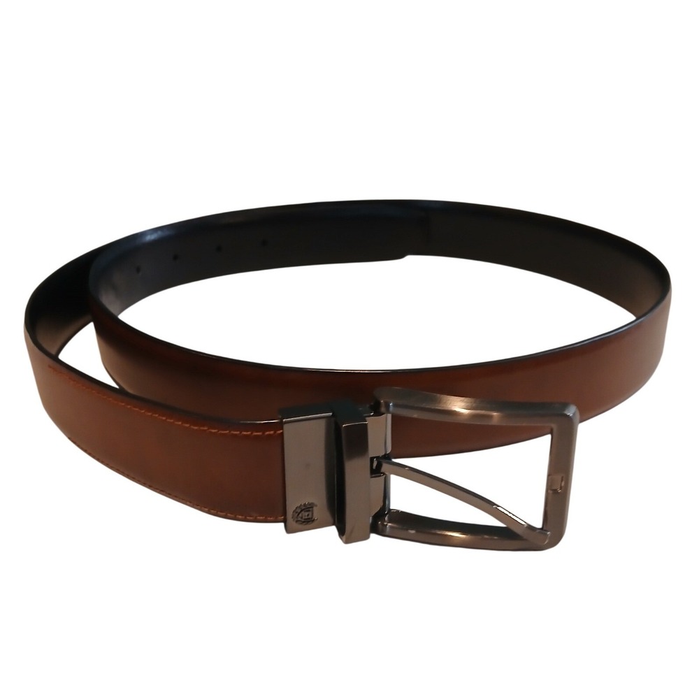 Chaps Mens Reversible Leather Belt Brown Black Gunmetal Buckle Size L 38-40